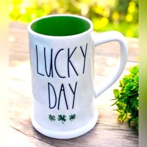 NEW Rae Dunn Lucky Day Shamrock Watercolor Ceramic Beer Stein St Patrick’s Day 🍀